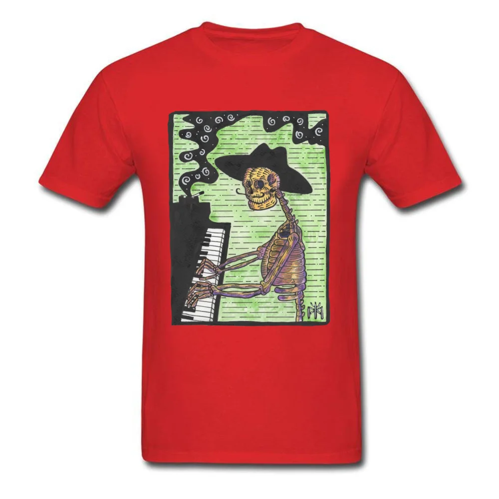 Skeleton Jazz Pianist 2018 New Men Top T-shirts O-Neck Short Sleeve 100% Cotton Tops Shirts Printed On T Shirt Skeleton Jazz Pianist red