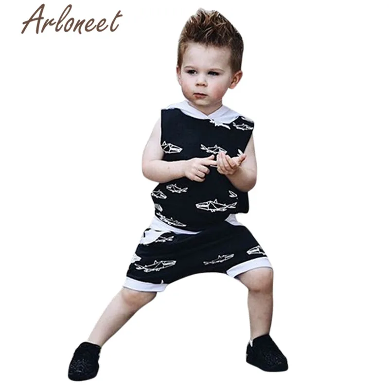 Одежда arloneet для мальчиков с капюшоном футболка мультфильм шорты животных Забавный Дети без рукавов жилет топы корректирующие 2 шт. 2019 летн