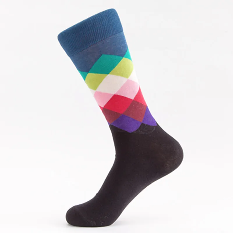 Мужские чулки средней длины, цветные ромбовидные носки, носки из чистого хлопка - Цвет: 10