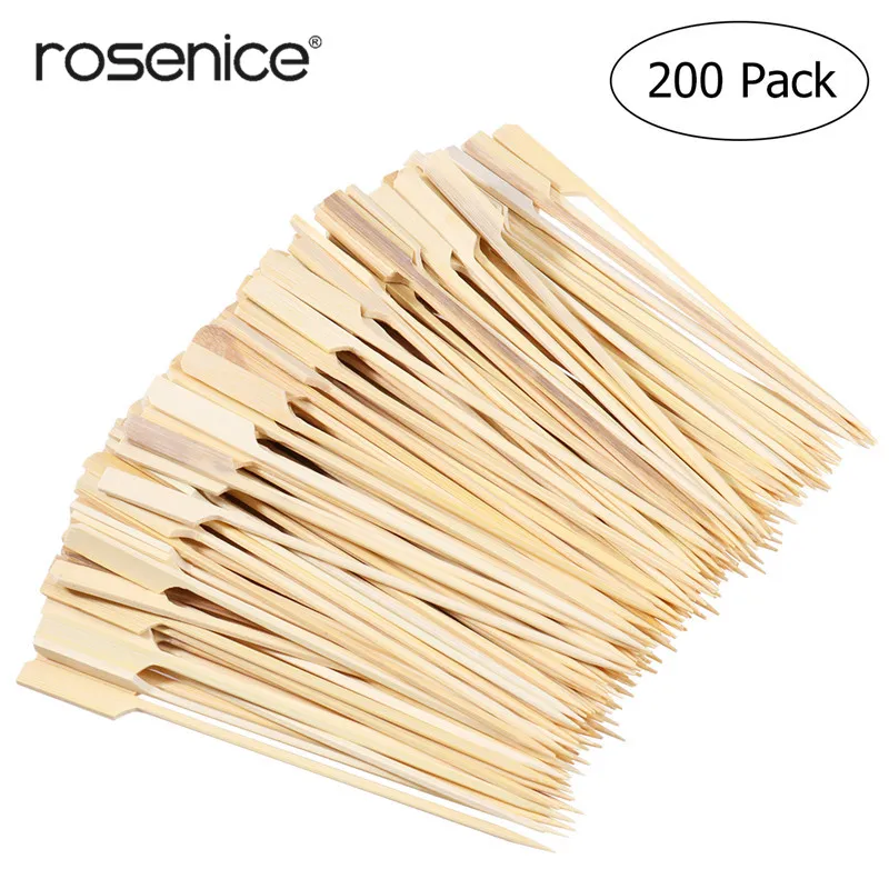 

200Pcs Bamboo Paddle Pick Skewers Roasting Sticks For Fruit BBQ Use Barbecue Tools