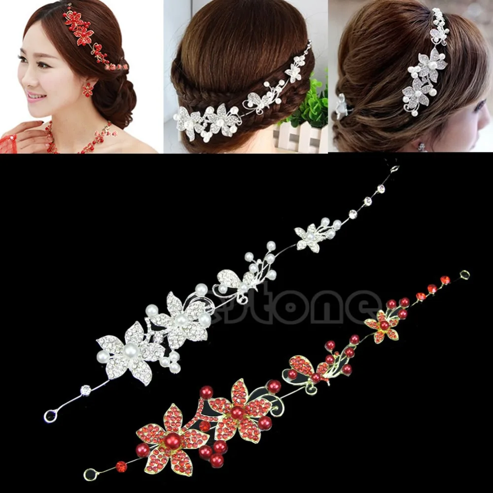 

Free shipping Free Shipping 1Pc Chic Crystal Rhinestone Faux Pearl Flower Party Bridal Headband Tiara Hair Band -W128