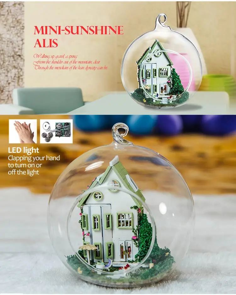 Элегантный DIY кукольный домик Миниатюрный с мебели стеклянный шар пеньковая веревка орнамент ручной работы Каса игрушки подарок для детей G011# D