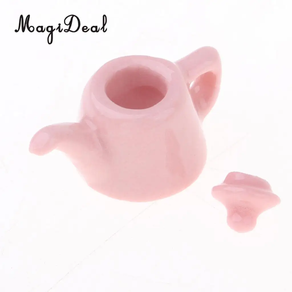 5 Pieces 1/12 Dollhouse Miniatures Dining Ware Porcelain Tea Cup Set Kitchen Accessory Pink