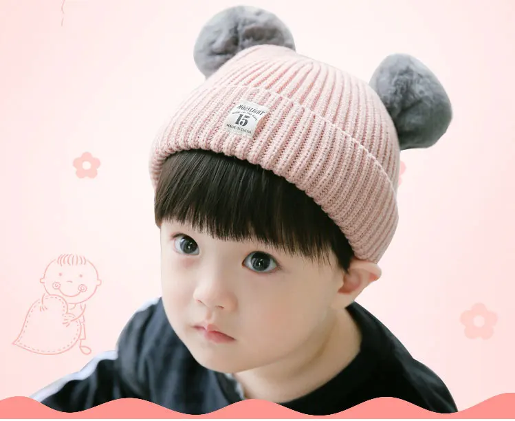 hats for girls winter hats for girls boys caps children cap kids hat knitted ear cap cat hat fleece hat two ears pom pom hat  (2)