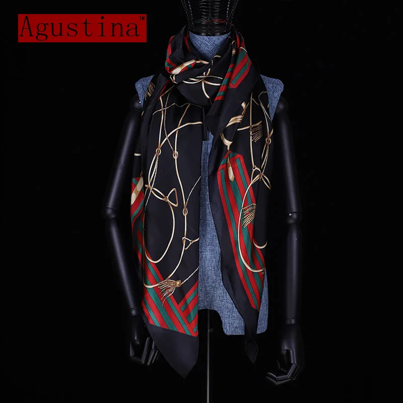 

100% nsilk fashion Striped black horse printing Scarf stoles long Shawl summer for womens wrap Hijab high quality cape scarves