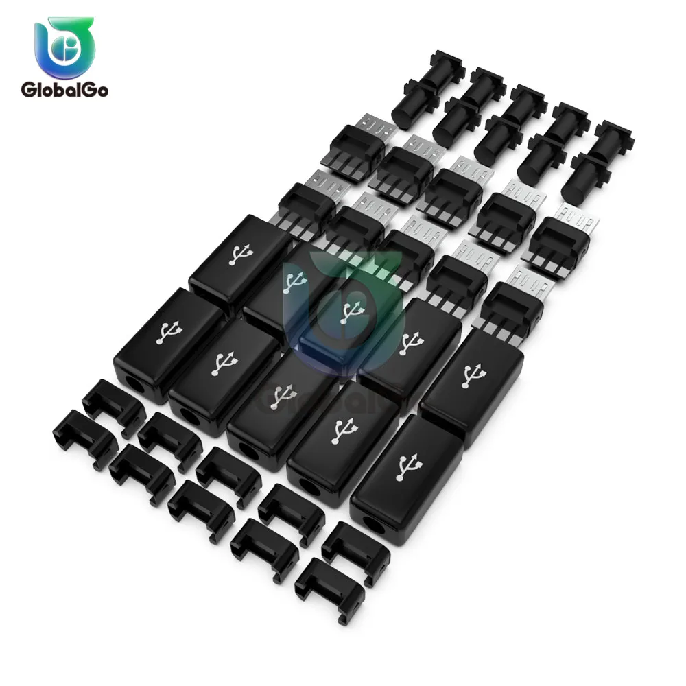 10pcs/Lot Micro USB Male Plug Connector DIY Kit with Covers Mini USB Connectors Male Plug Converter Black