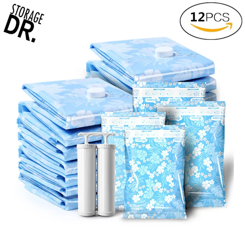 

12pcs Thickened Polyethylene Vacuum Bag for Clothes Quilt Organizer with Pump Space Saver Storage Bag Zakjes Hersluitbaar