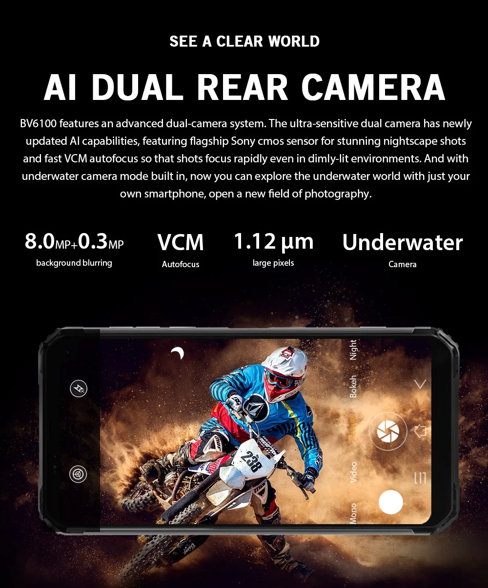 Blackview BV6100 Dual Gorilla 6,8" MT6761 смартфон 3 ГБ+ 16 ГБ Android 9,0 IP68 Водонепроницаемый 5580 мАч NFC 4G мобильный телефон