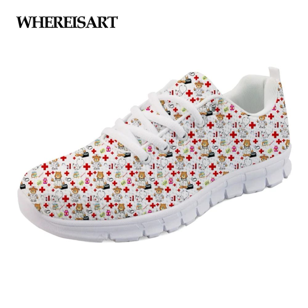 

WHEREISART 3D Nursing Medical Casual Brand Women's Sneakers Flat Summer Mesh Lace Up Shoes For Student Girls Zapatos de Mujer