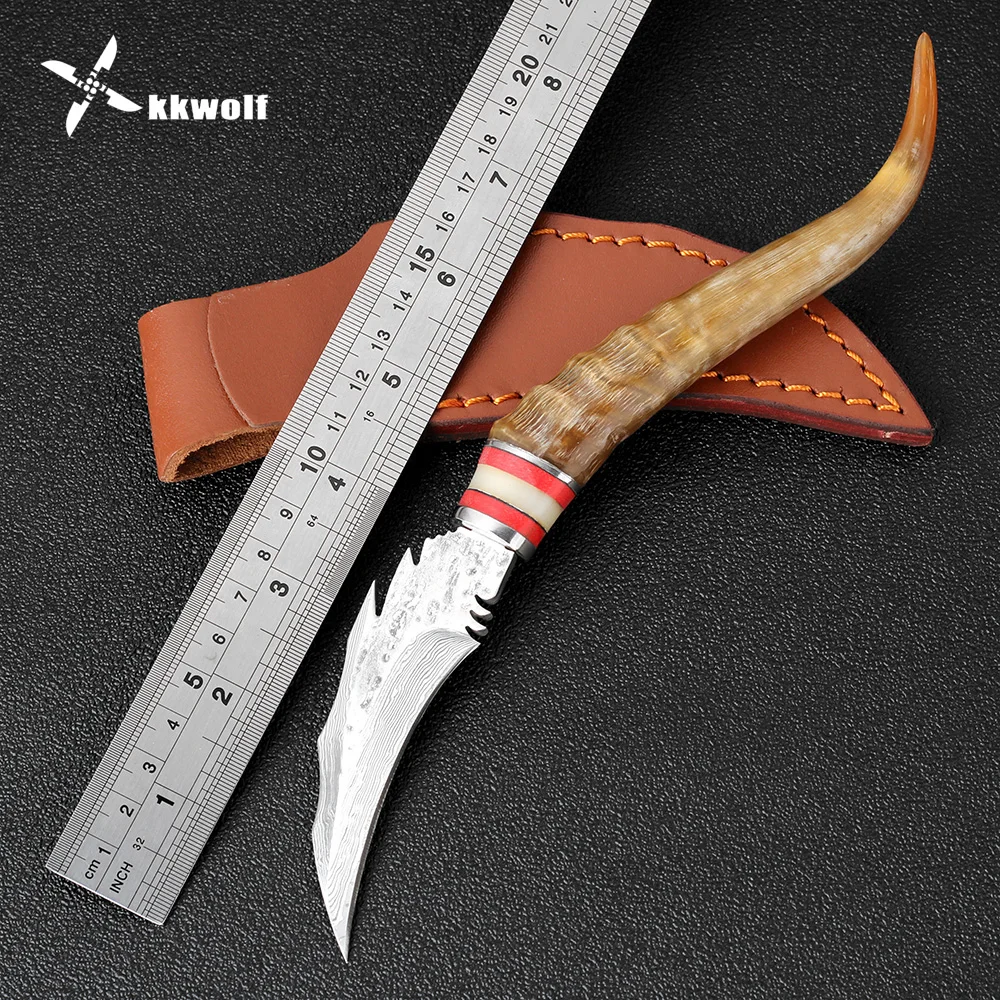 KKWOLF ручной дамасский стальной Походный нож Shofar карманный тактический для