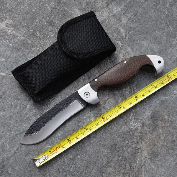 

Hunting Knives [large Molde] Titanium processing folding knife 440C Stainless Steel pattern Camping knife & wood handle + Sheath