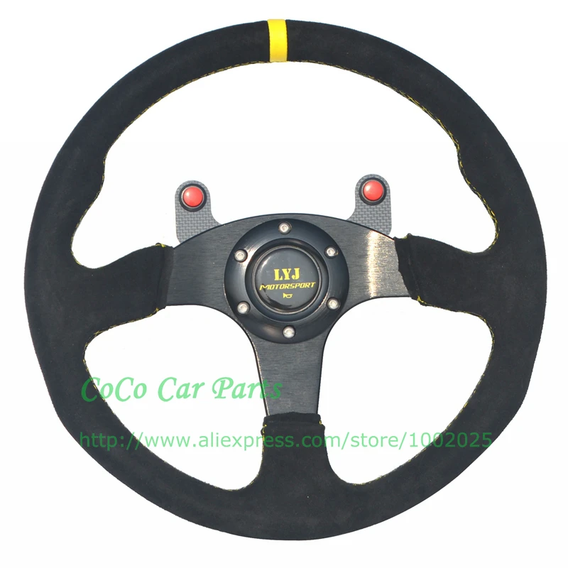 flat suede steering wheel with carbon fiber button (2)