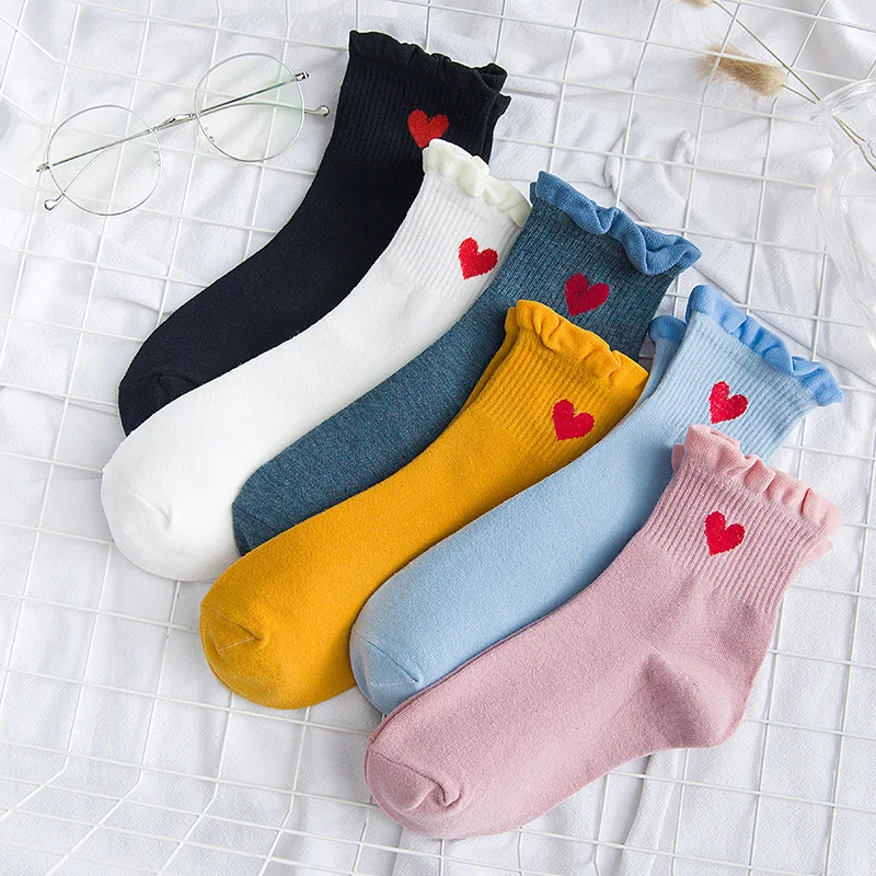 Japanese women's cotton socks red love embroidered cotton breathable ...