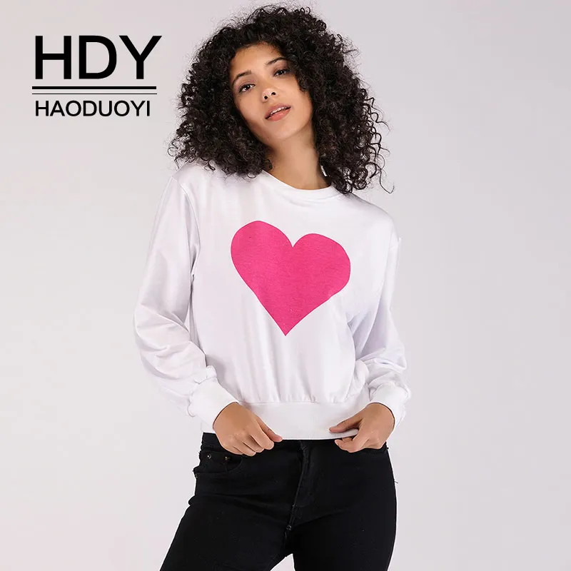 HDY Haoduoyi Women Sweatshirt Pink Heart Printed Pattern Hoodies Casual