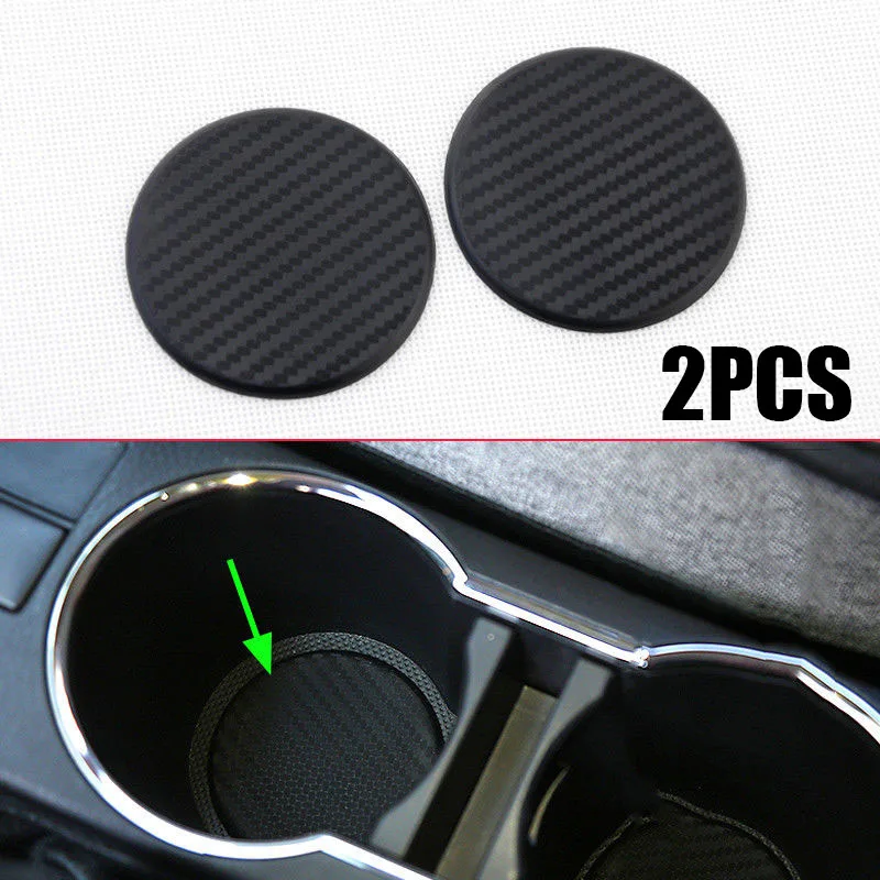 2Pcs Black Car Auto Water Cup Slot Non-Slip Carbon Fiber Look Mat Acces BIX
