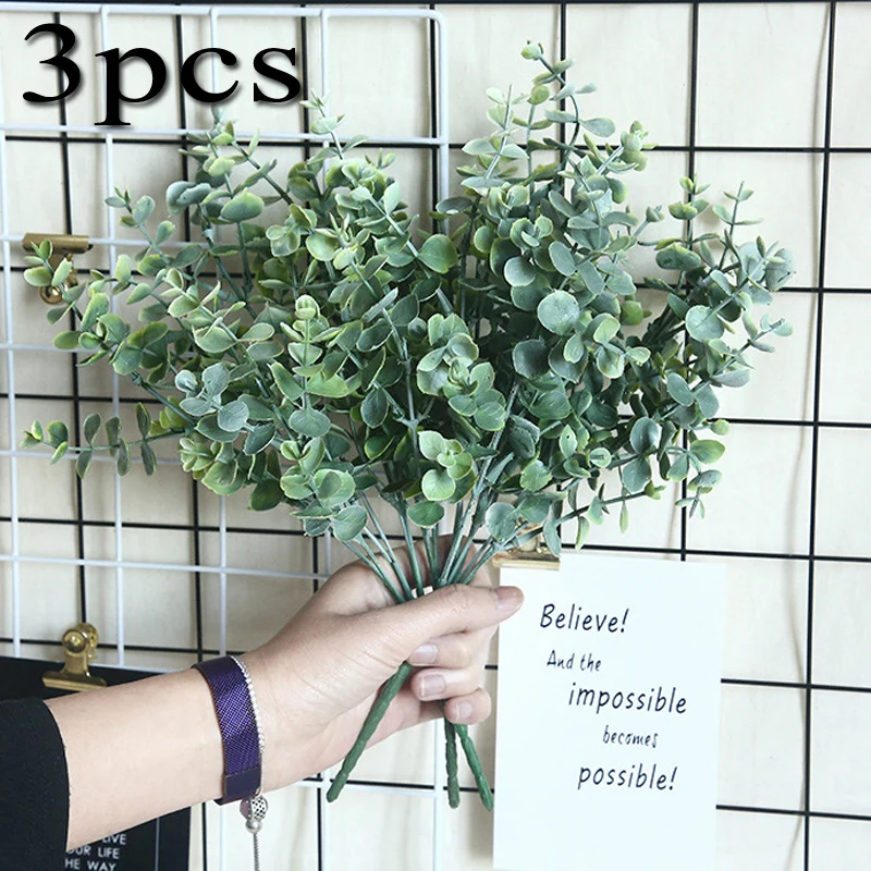 

31cm Branch Greenery Props Artificial Eucalyptus 3pcs Fake Bouquet Imitation Green Soft rubber Simulation Home