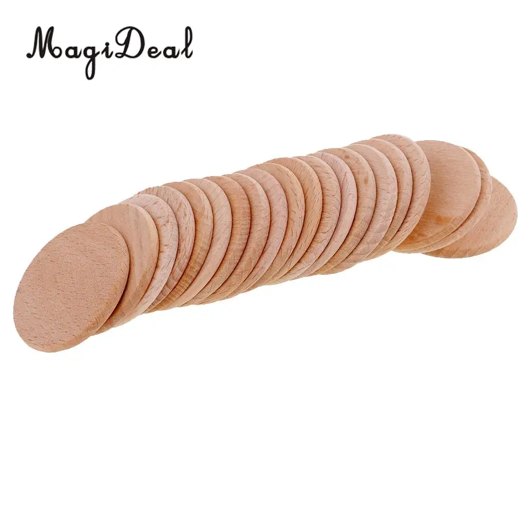 MagiDeal High Quality 20Pcs Natural Round Unfinished Wood Embellishments DIY Crafts for Art Jewelry Birthday Boards Decor 36mm