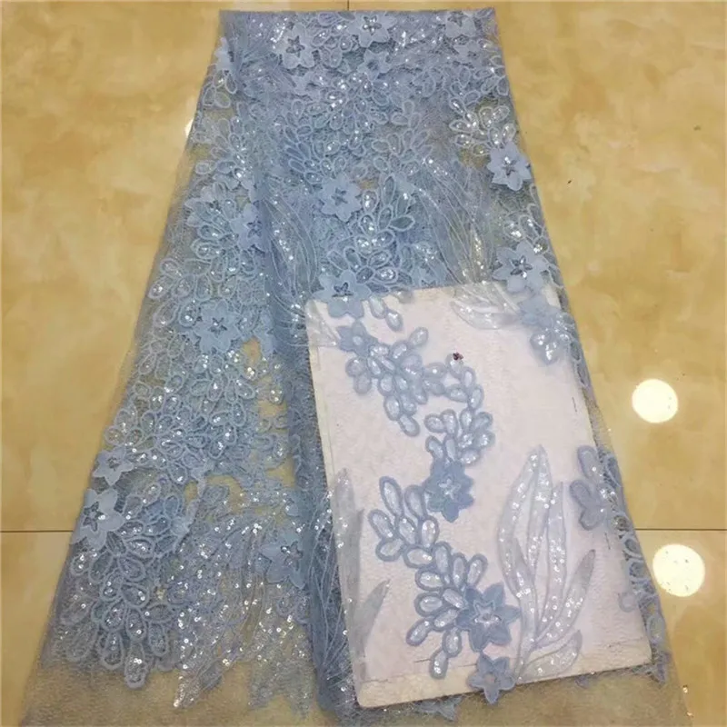 

New Design French Nigerian Laces Fabrics Sky Blue Color High Quality Sequins Laces Fabric Wedding African French Tulle Lace