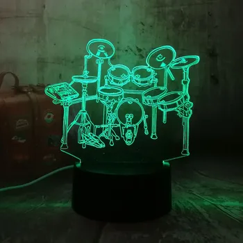 

New Musical instrument Jazz Drum Set 7 Color Change Desk Lamp 3D LED Night Light Bedroon Decor Novelty Lustre Holiday toys Lava