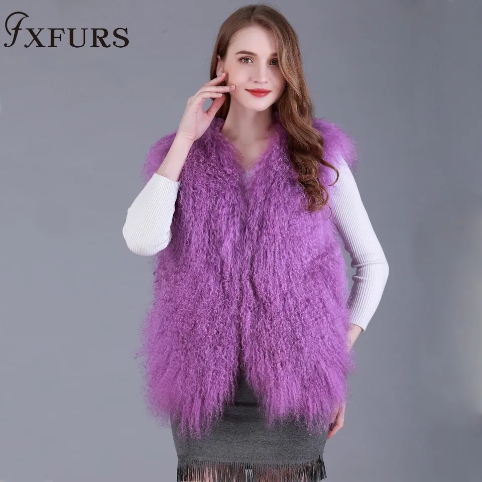 FXFURS 2017 Women Real Fur Coat Genuine Mongolia lamb Natural Fur Vest