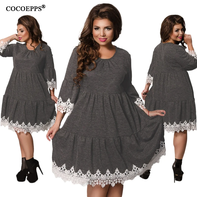 COCOEPPS 5XL зимнее теплое платье размера плюс осень большие размеры кружевные свободные платья Женская одежда офисное повседневное женское платье Vestidos