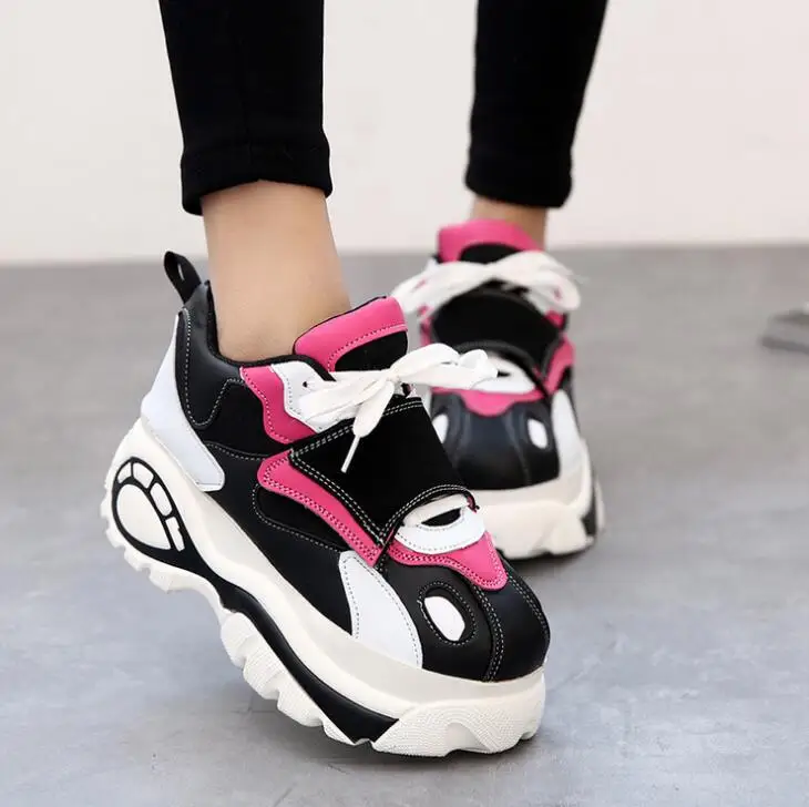 

Women's Vulcanized Shoes Breathable Platform Sneakers Women Shoes Lace Up Flats Shoes Woman Thick Bottom Increase Casual Shoes