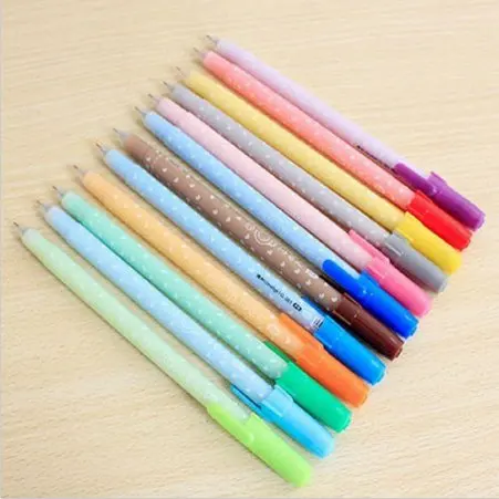 

New and Hot 12PCs/lot Multicolor Colouring Pens Cute Lovely Shining Candy Gel Pen Ballpoint Pen Kit Stationery Set 0.5mm