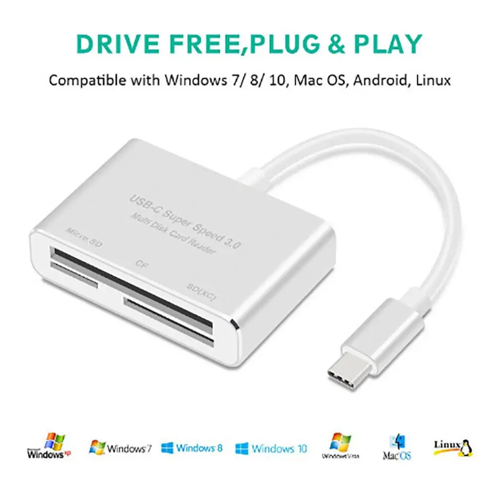 

New Arrival 3 in 1 USB 3.0 High Speed Card Reader Type C to CF SD TF Card for Macbook Phone