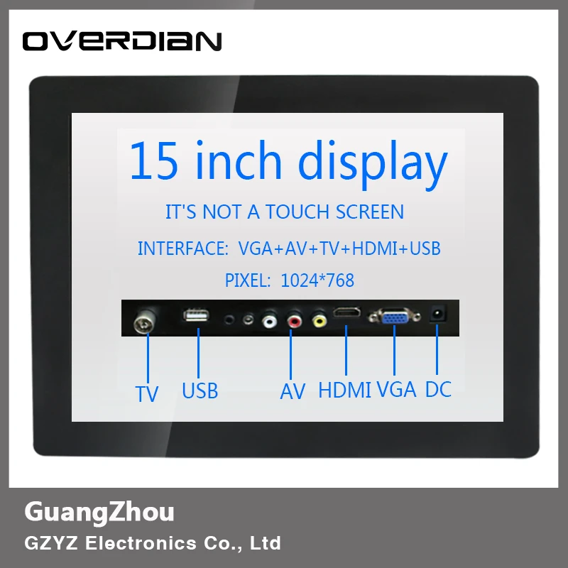 

15"Industrial Control Lcd Monitor VGA/HDMI/AV/TV/USB Interface Non-Touch Screen Metal Shell 1024*768 Buckle Mounting