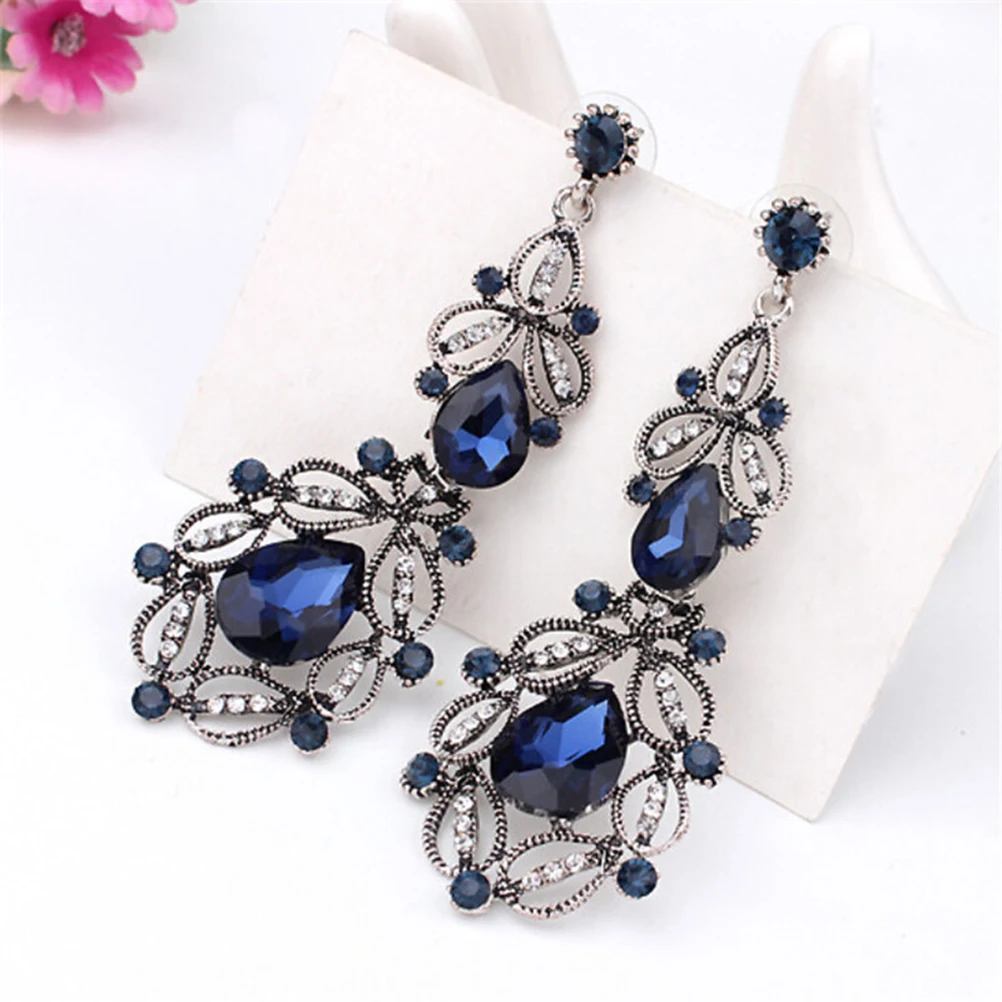 1 Pair Big long Rhinestone Drop Earrings for Women Girl Flower Style Silver Plated Wedding Acessories