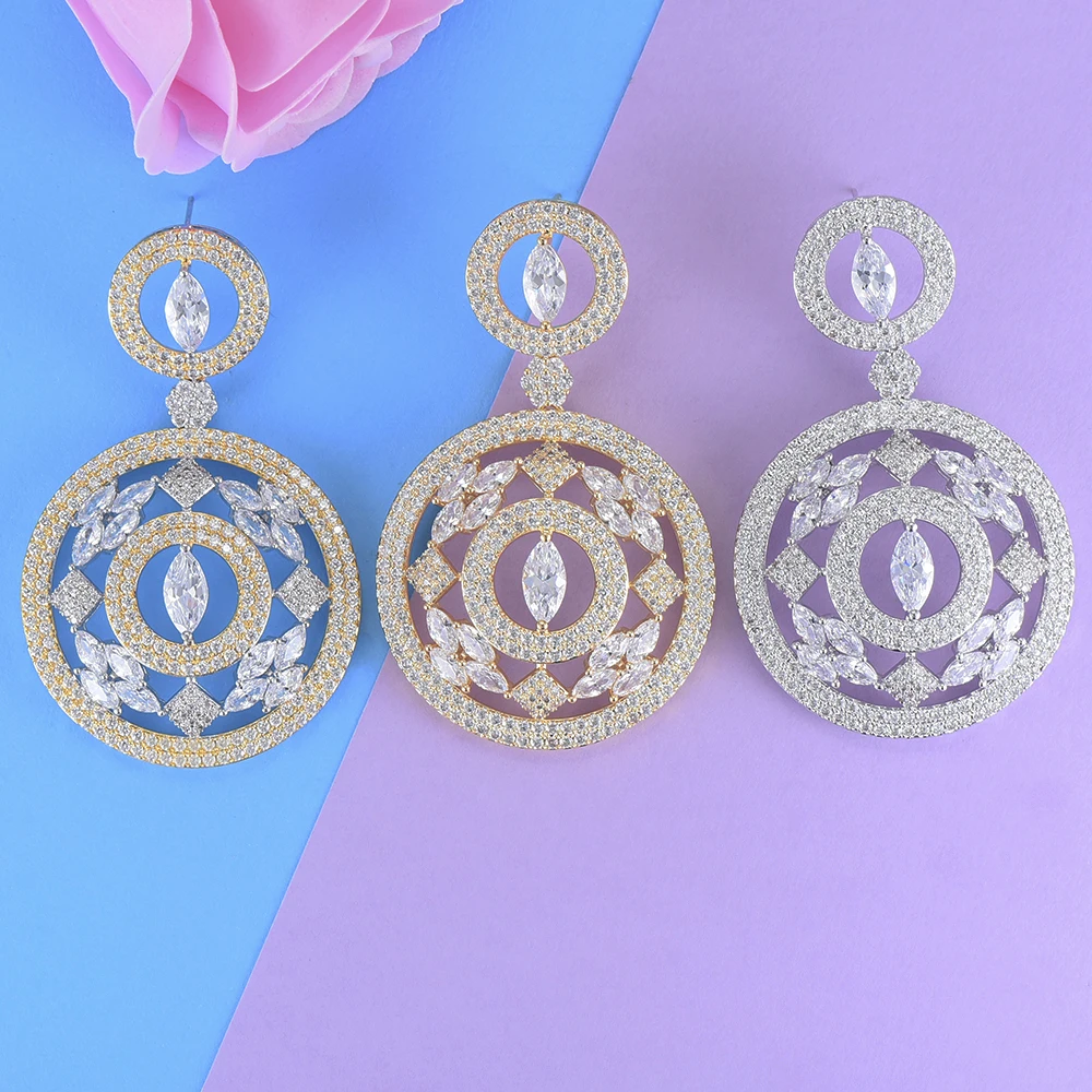 

missvikki Luxury Bridal Wedding Engagement Round Pendant Earring Metal Jewelry Fashion Trend Actor Dancer Attend Performance