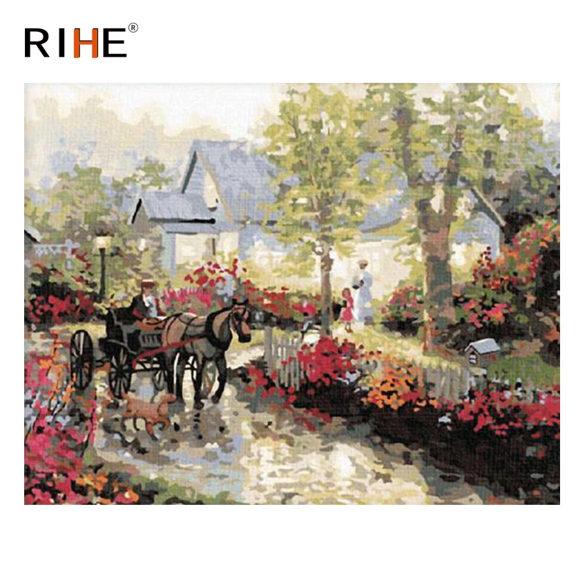 

RIHE Carriage Diy Painting By Numbers Abstract Manor Oil Painting On Canvas Cuadros Decoracion Acrylic Wall Picture Home Decor