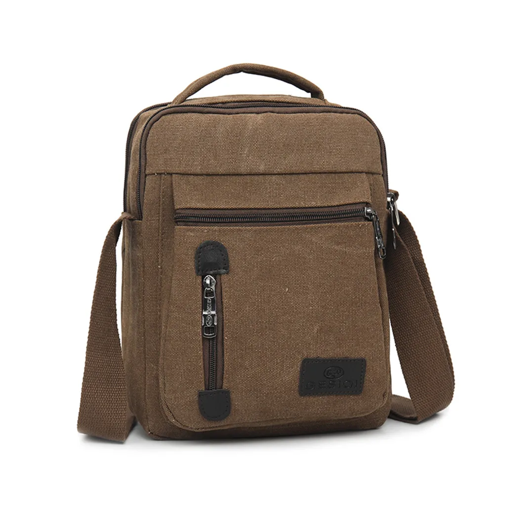 Men's Fashion Canvas Solid Color Casual Business Shoulder Bag Messenger Bags Simple Leisure Chian Single Shoulder Bags