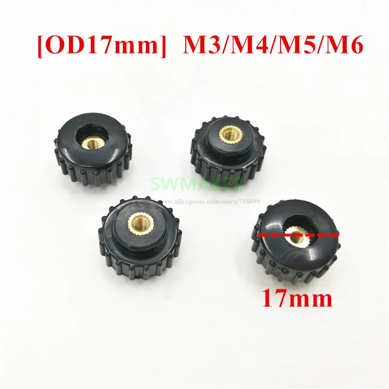 

2pcs OD 17mm Straight thread Through hole M3 M4 M5 M6 adjusting knob Round rubber head Hand Knob Nut Hand Tighten Nut