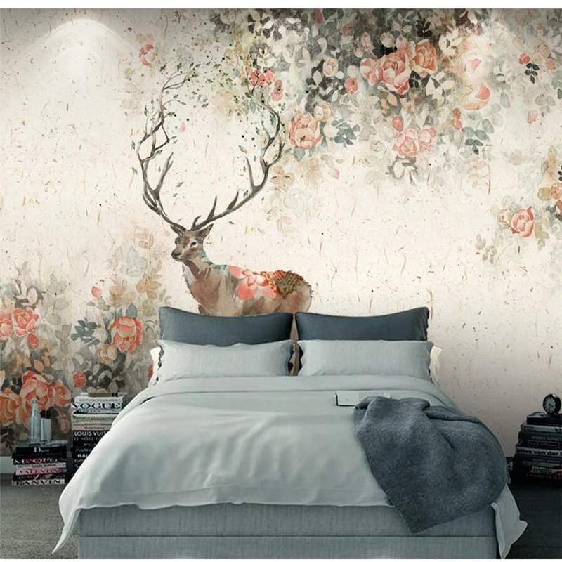 

wellyu papier peint wallpaper for walls 3 d Custom wallpaper Elk Scandinavian Style Backdrop Retro Peony Retro Rose behang