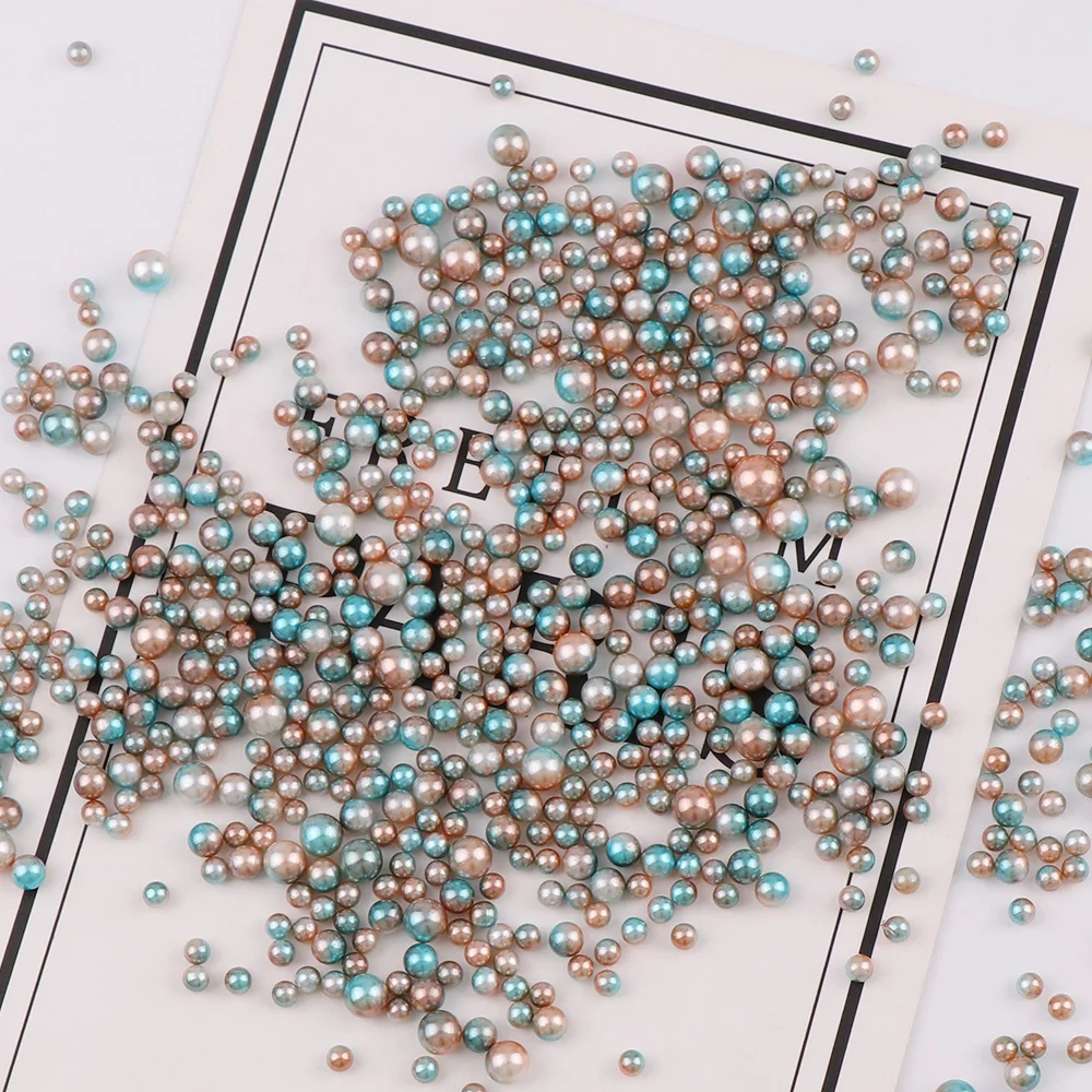 

20g 3-6mm Gradient Blue Brown Series Mix Size Imitation No Hole Pearl Round Beads For DIY Nail Art Decoration