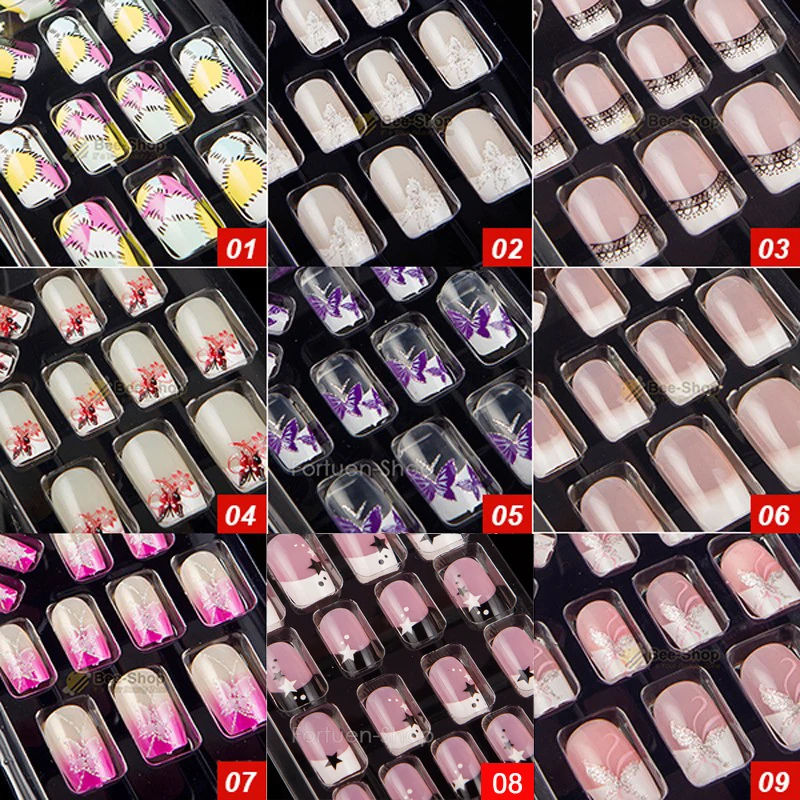 27 Style Options 24pcs Per Set Acrylic Full Cover Nail Tips False Nail
