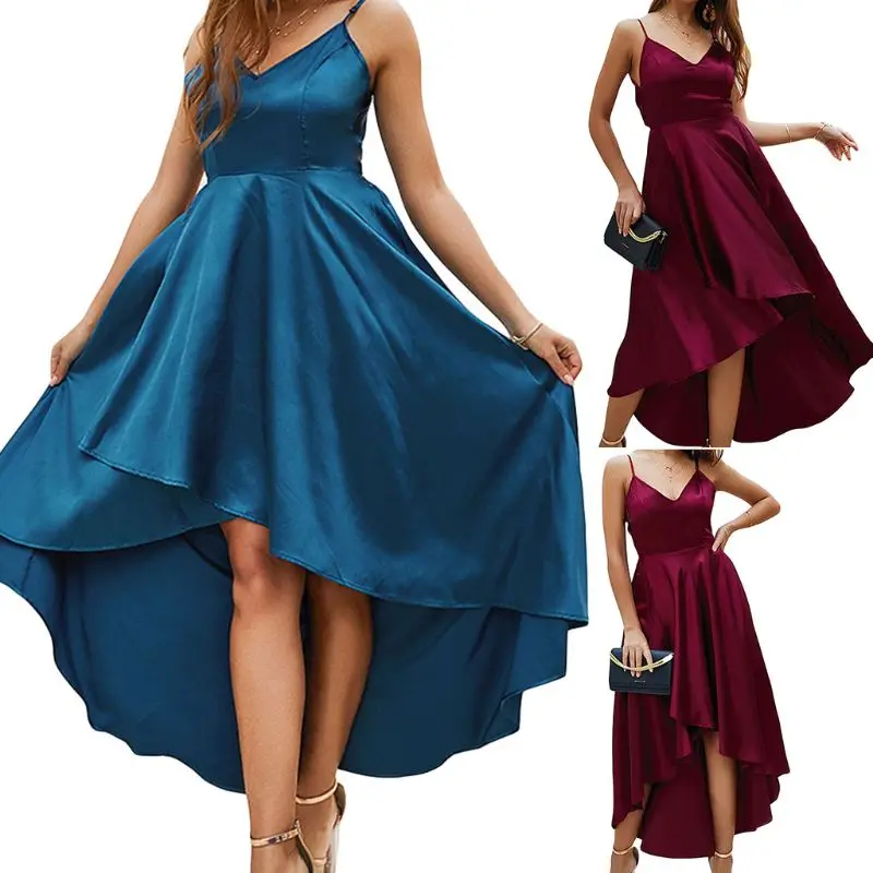 Women Ladies Formal Party Spaghetti Strap V Neck Gown Dress Long Maxi Irregular Hem Dresses Women Ladies Formal Party Spaghetti Strap V Neck Gown Dress Long Maxi Irregular Hem Dresses