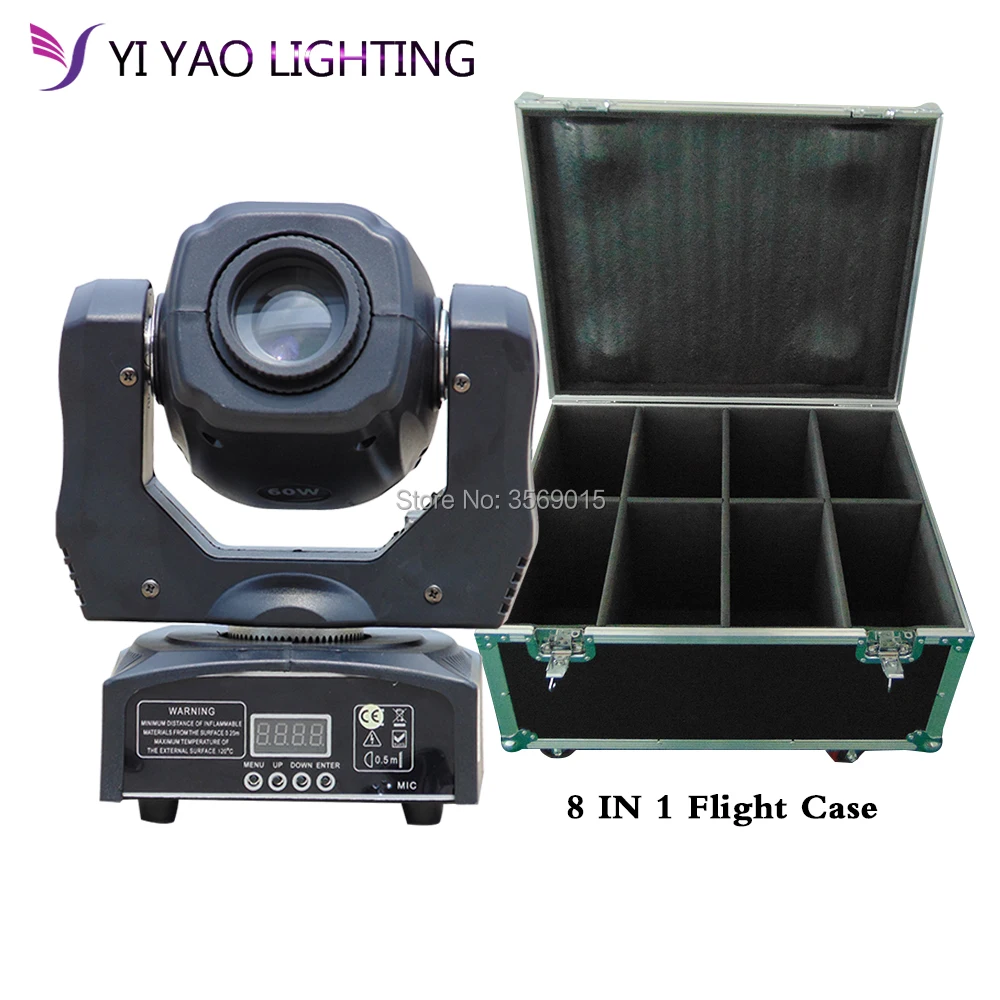 

Flight Case High Brightness 60W moving head light led spot stage lighting disco gobo light projector 8pcs/lot
