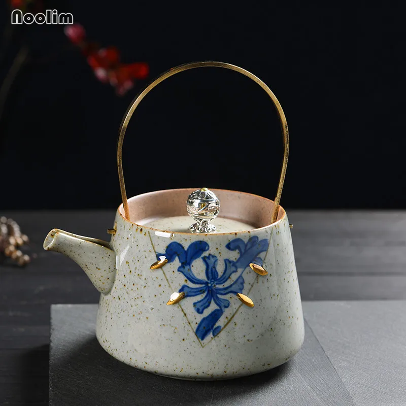 

NOOLIM Retro Chinese Kung Fu Porcelain Teapot Pu'er Boiled Tea Kettle Tea Set Chinese Teapot Unique Kettle Teaware Accessories
