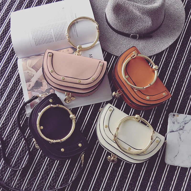 

2019 Luxury Handbags Women Bags Designer Leather Ring Half Moon Messenger Shoulder Bags Crossbody Bag For Women
