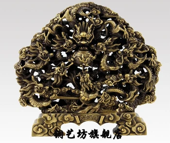 

14" China Pure Bronze Animals Sculpture Wealth Myth Nine Dragon Pearl Statue