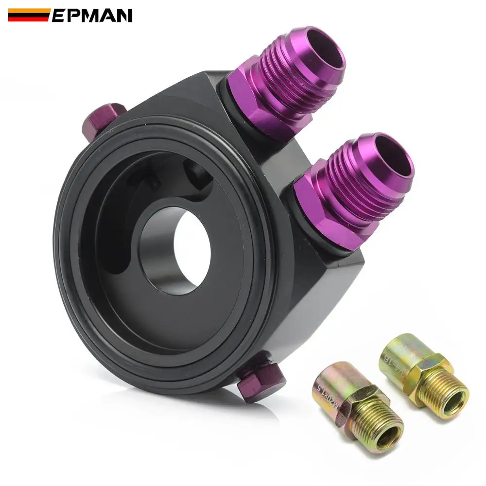 EPMAN Sport M20 X 1.5 AN10/AN8 Oil Filter Sender Sandwich Plate Cooler Adapter+Fitting EP-OL01BK