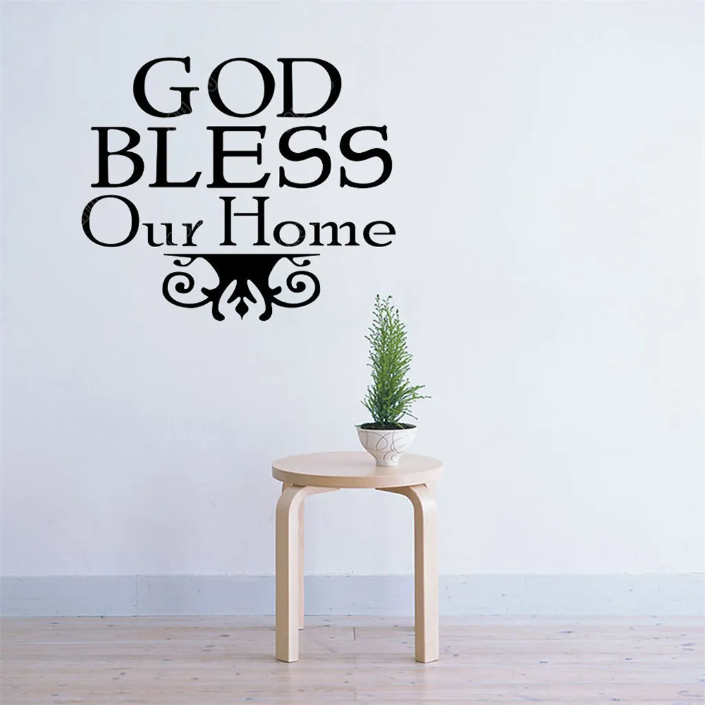 Библейские наклейки на стену, домашний декор, хвала поклонению "Бог благословит наш дом", цитаты, христианские притчи, ПВХ наклейки, Настенная роспись для гостиной - Цвет: black
