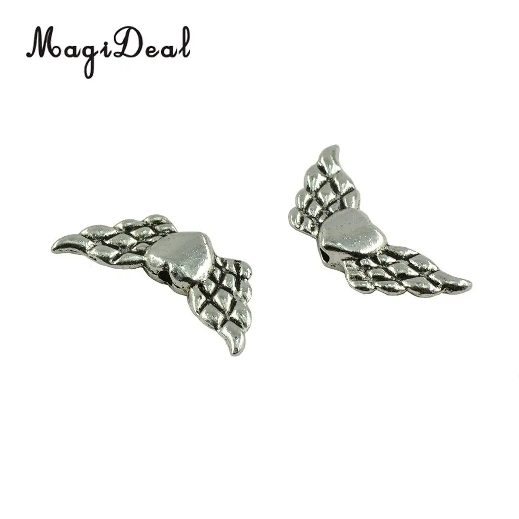 MagiDeal 50 Pieces Tibetan Silver Angel Wing Heart Spacer Beads Jewelry DIY Making Jewelry Pendant Accessories Vintage Tibetan 