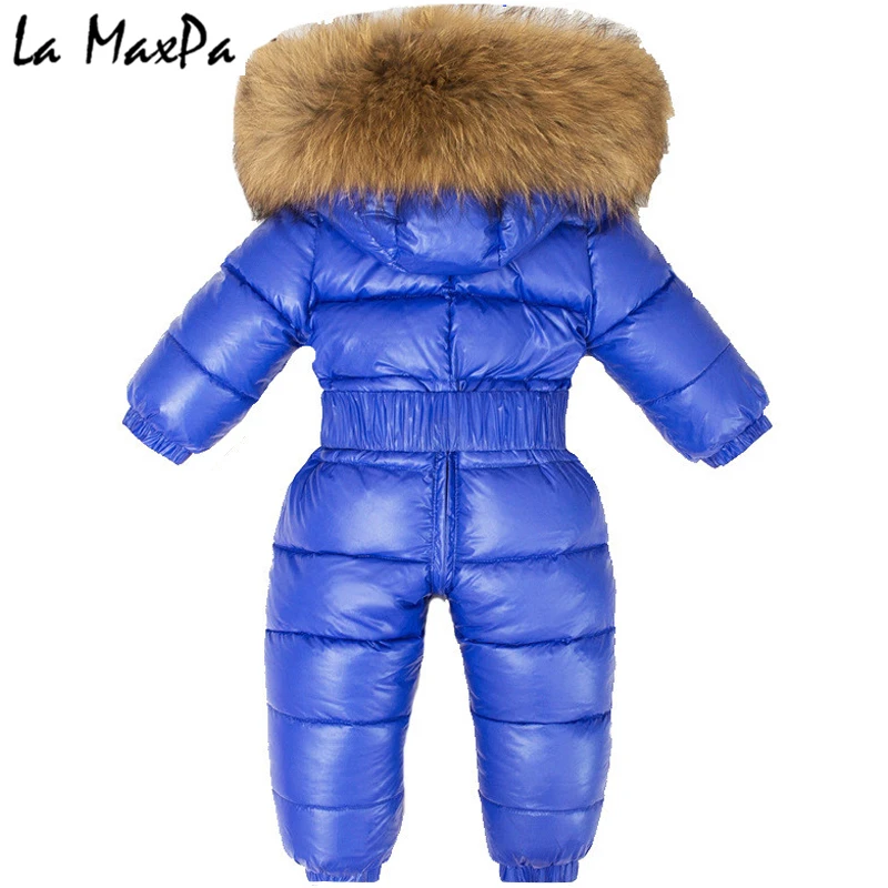 

Newborn Winter Large Fur Hood Romper Baby Snowsuit Infant Overcoat Kids Snow Wear Jumpsuit Duck Down Coat New Year Costumes