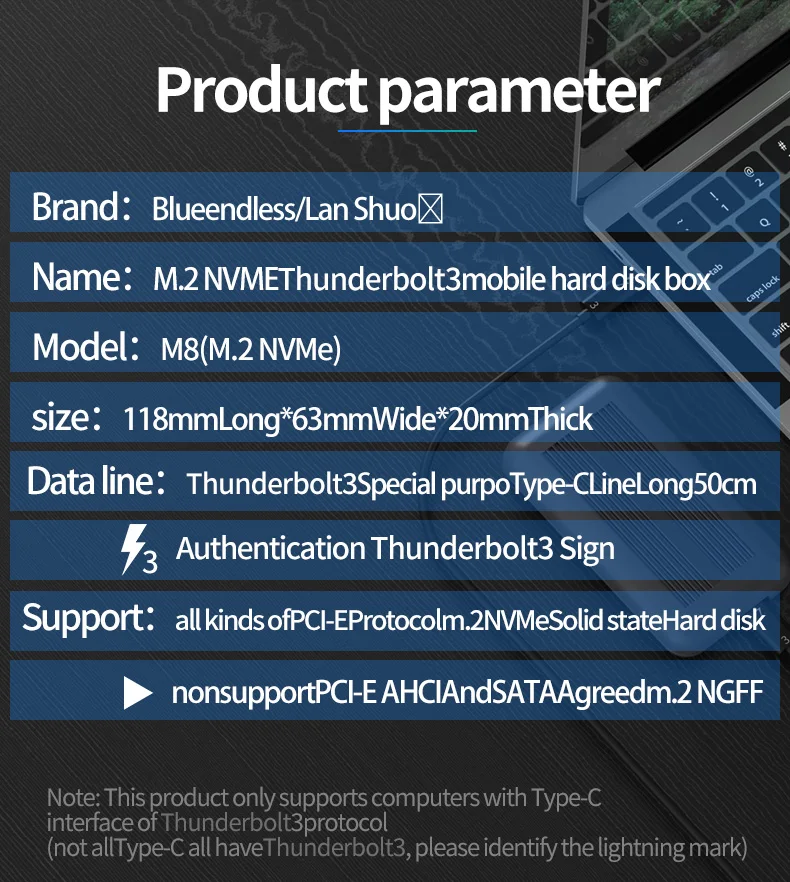 hard disk case 3.5 PCIe thunderbolt 3 m.2 NVME Enclosure ssd box case NVME with  thunderbolt 3 TYPE-C TO TYPE C 3.1 Cable USB3.1 M.2 PCIE SSD laptop hard disk case usb 3.0