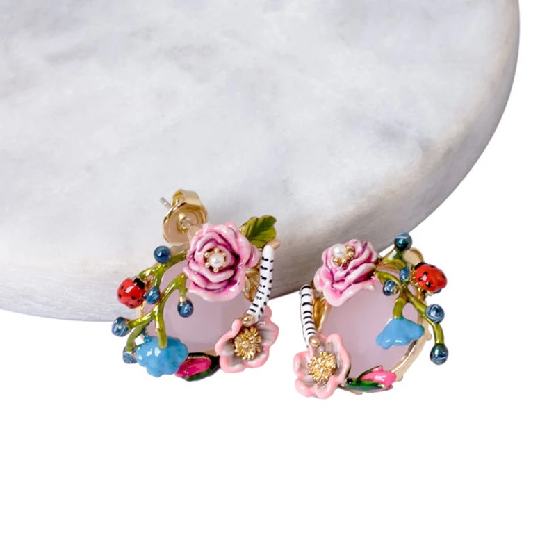 

France Dyxytwe insect with flower Gem Earrings For Women Brand Party Jewelry Good Gift Luxury Elegant