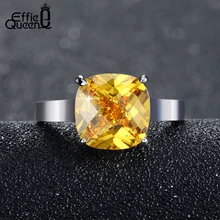 Effie Queen Hot Sale Yellow Austrian Cubic Zircon Ring for Party Platinum Plated Women Wedding Engagement Ring DR55