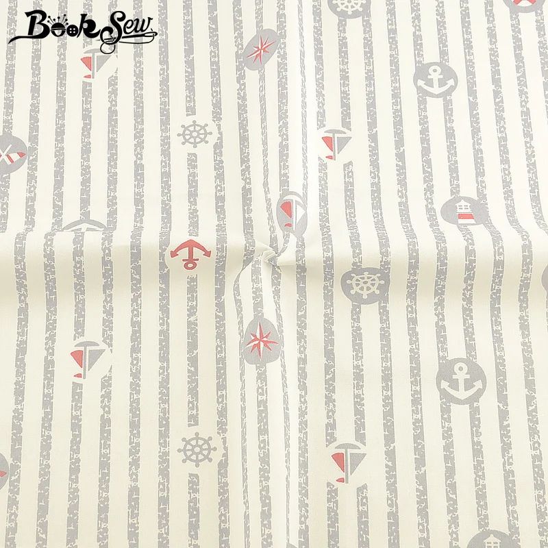 Booksew 100% Cotton Printed Strip Sea Anchor Design DIY Patchwork Sewing Material Textile Telas Quilting Fabric Dye White Tissu | Дом и сад